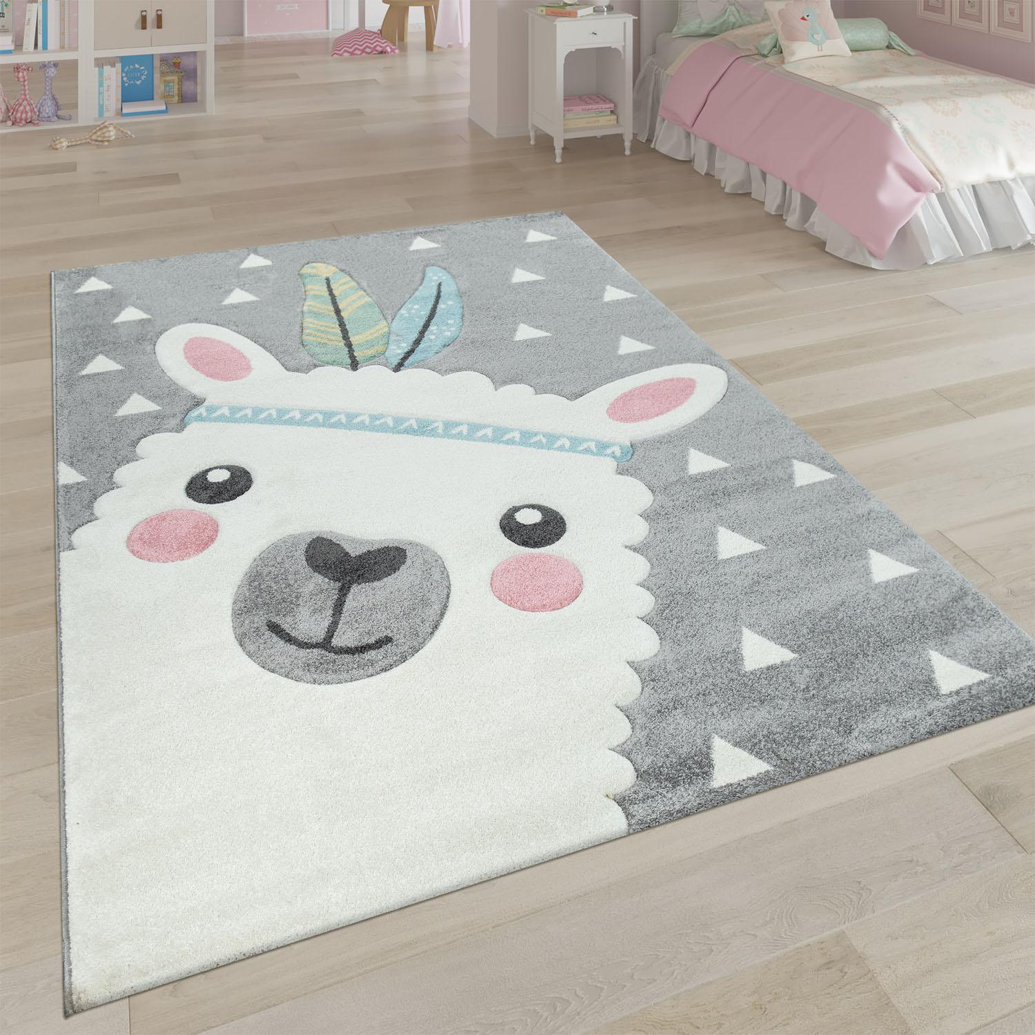 Paco Home Kinderteppich »Ela 214«, rechteckig, 3D-Design, Motiv Lama, Pastell-Farben, Kinderzimmer von PACO HOME