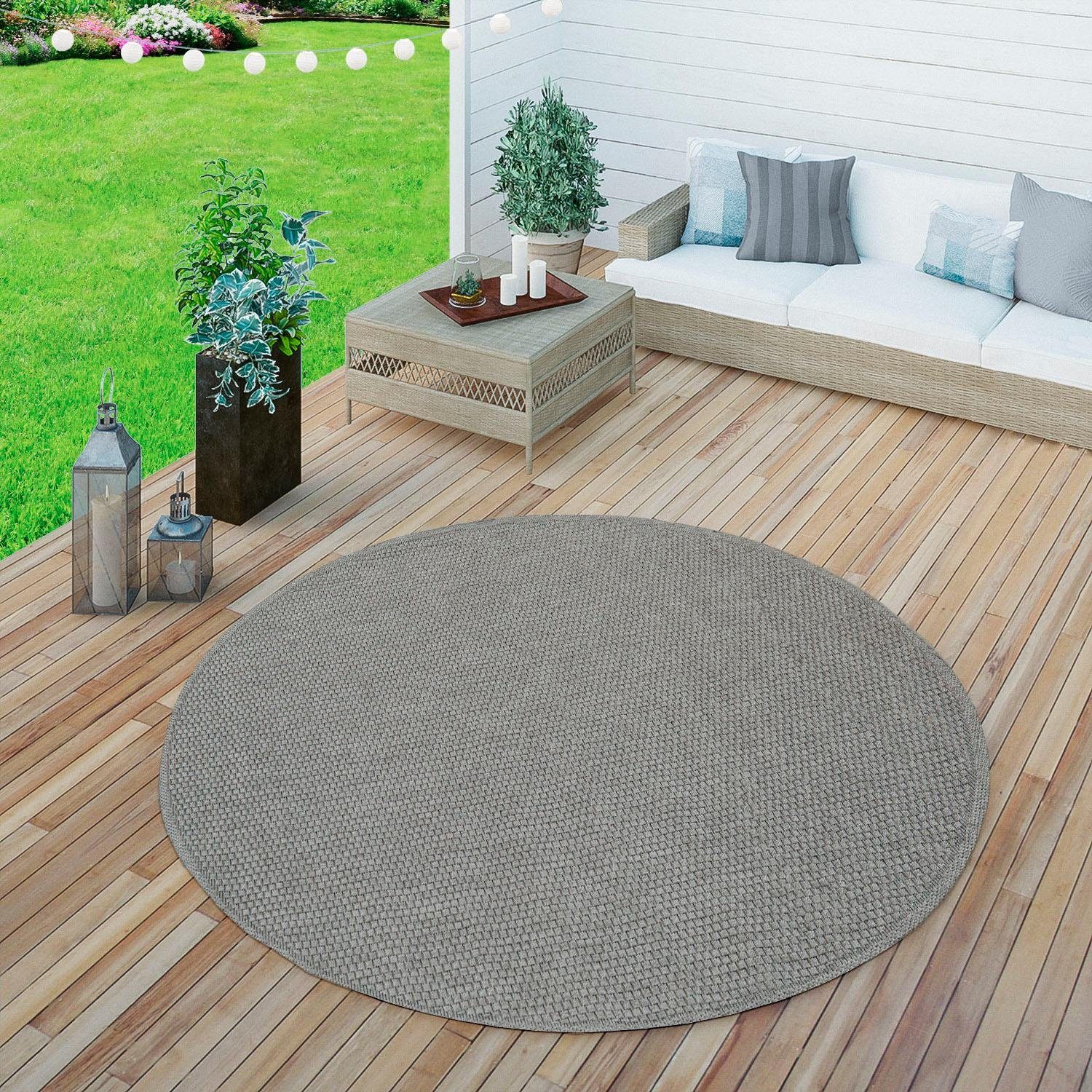 Paco Home Teppich »Timber 125«, rund, 4 mm Höhe, Flachgewebe, Sisal Optik, In- und Outdoor geeignet, Wohnzimmer von PACO HOME