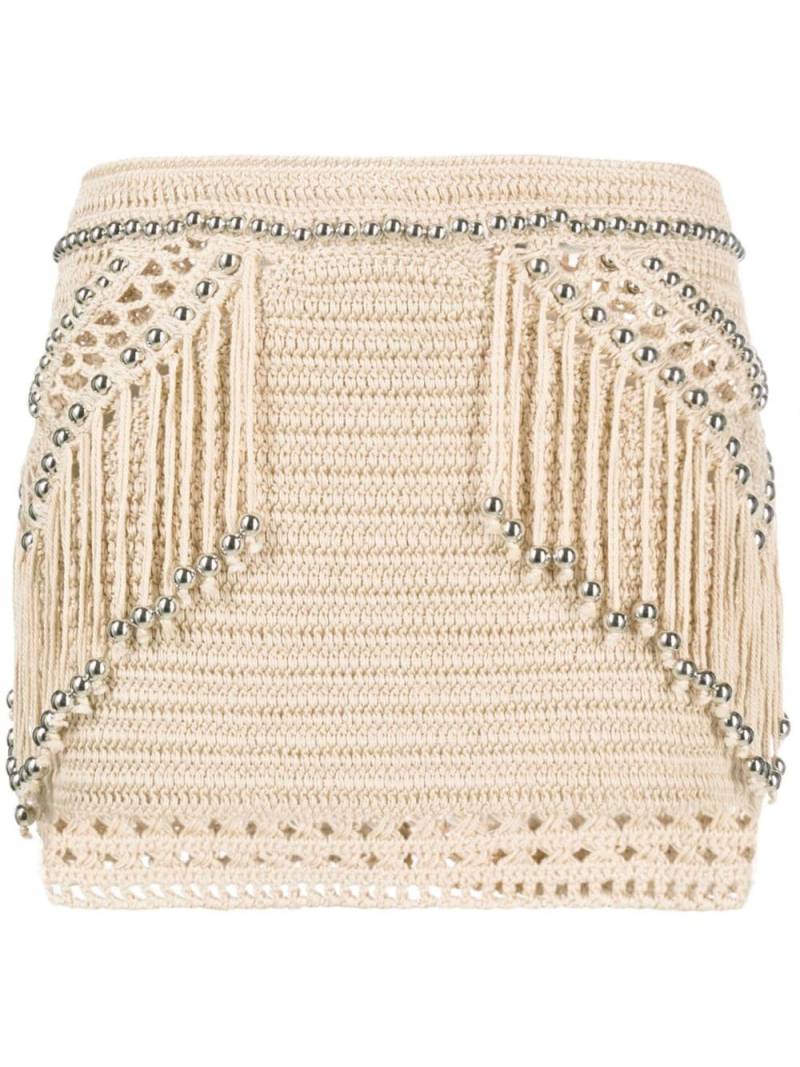 Rabanne embellished fringed crochet miniskirt - Neutrals von Rabanne