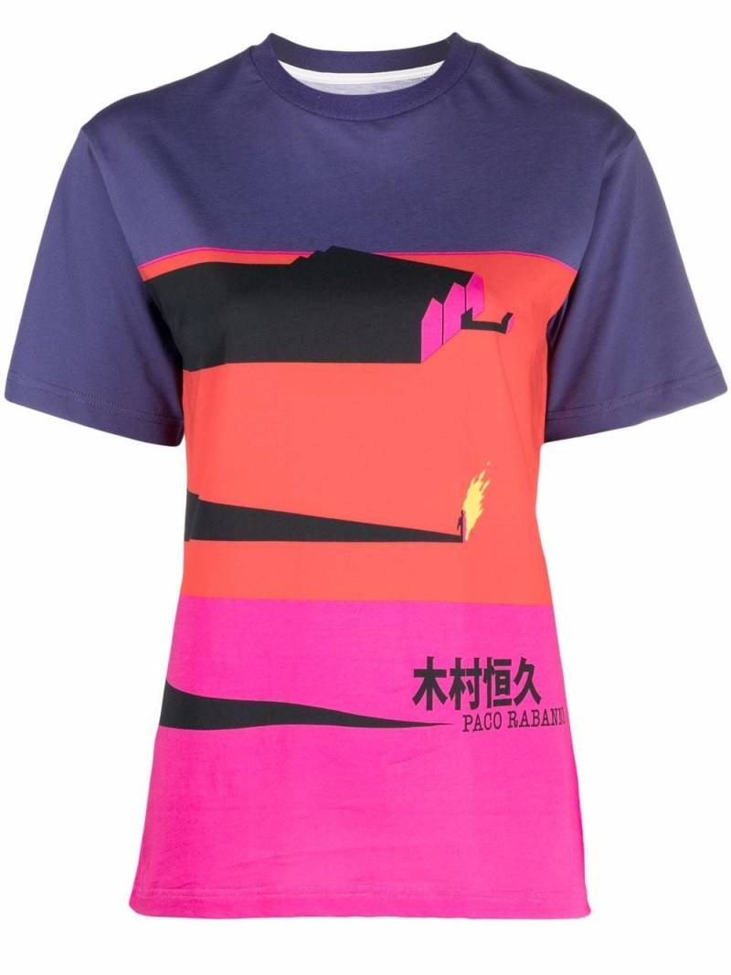 Rabanne colour-block print T-shirt - Purple von Rabanne