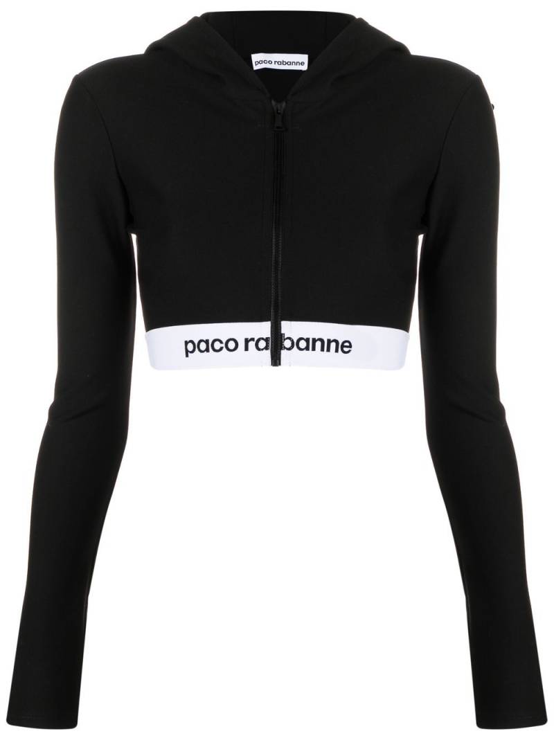 Rabanne cropped logo-band hoodie - Black von Rabanne