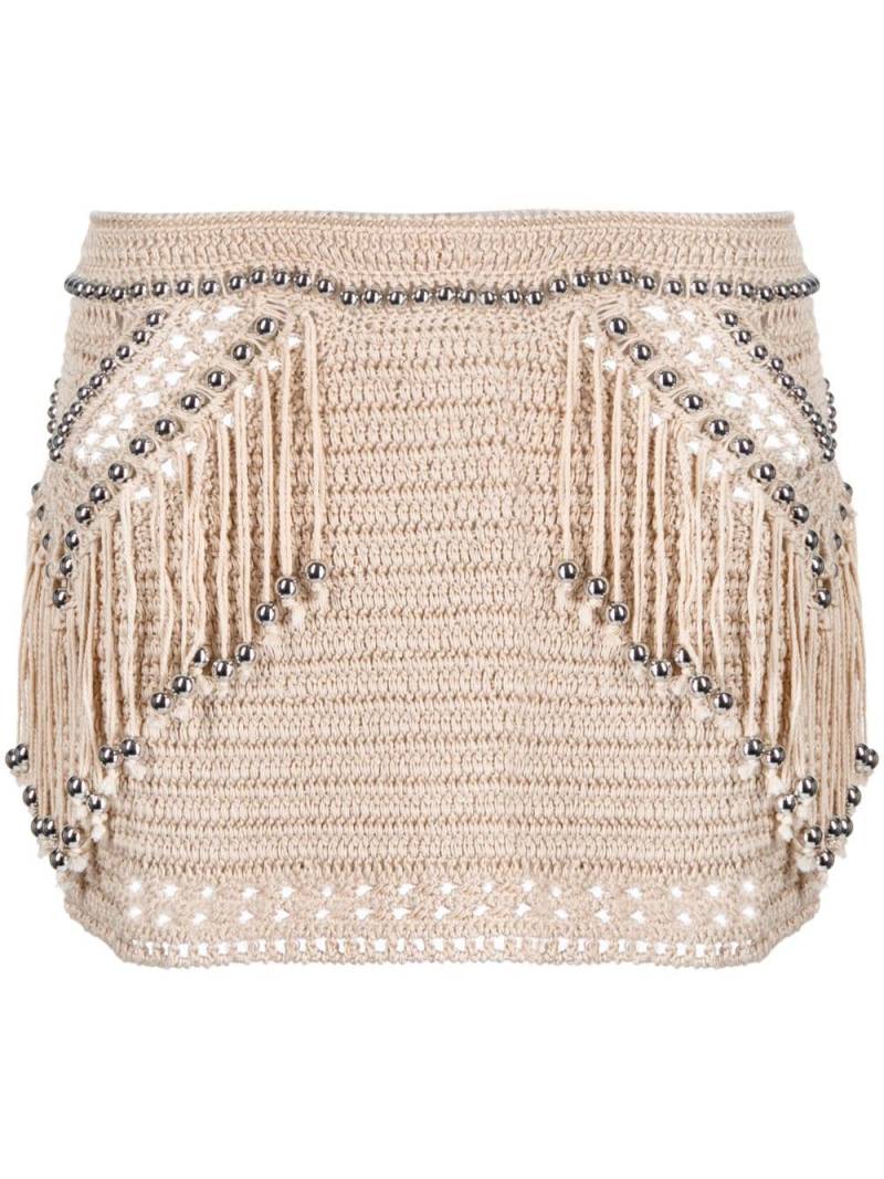 Rabanne embellished fringed crochet miniskirt - Brown von Rabanne