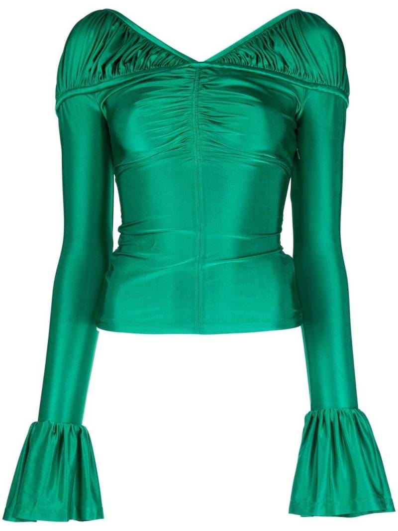 Rabanne flounce-sleeved draped top - Green von Rabanne