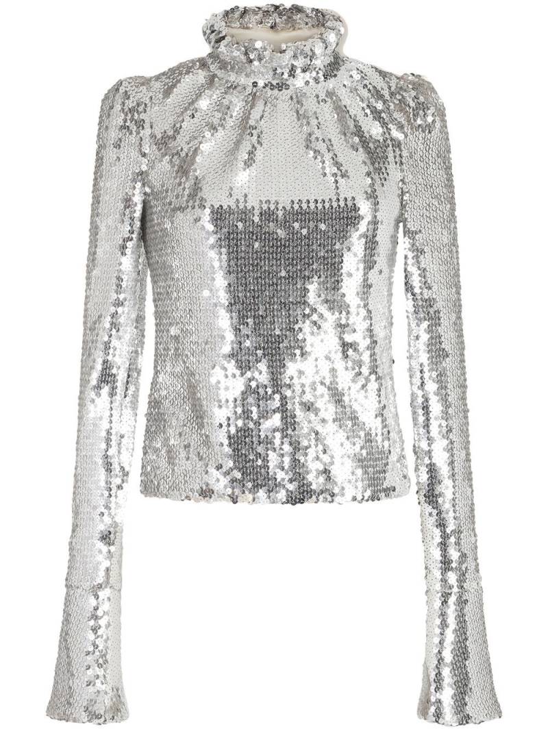 Rabanne frill-neck sequined top - Silver von Rabanne