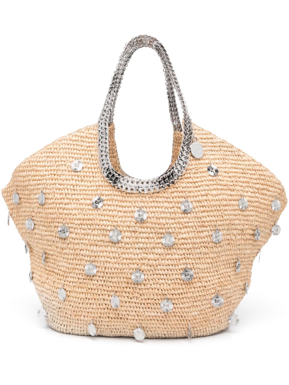 Rabanne large embellished raffia tote bag - Neutrals von Rabanne