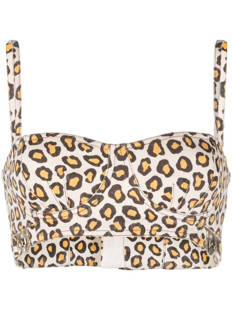 Rabanne leopard-print denim bustier top - Brown von Rabanne