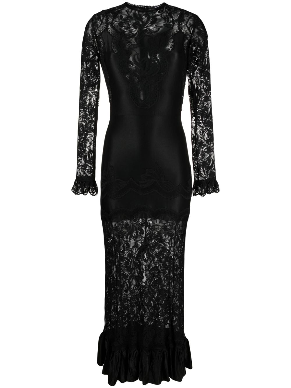 Rabanne ruffled lace-panelled maxi dress - Black von Rabanne