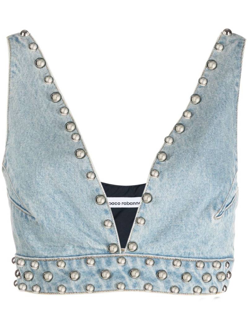 Rabanne studded denim bralette - Blue von Rabanne