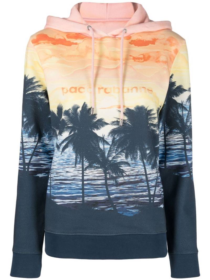 Rabanne sunset-print logo hoodie - Blue von Rabanne