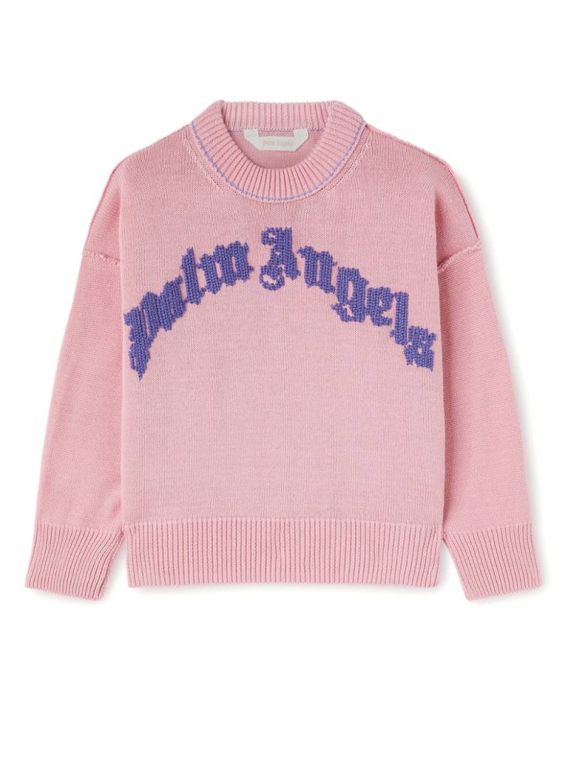 Palm Angels Kids Curved Logo-embroidered cotton jumper - Pink von Palm Angels Kids