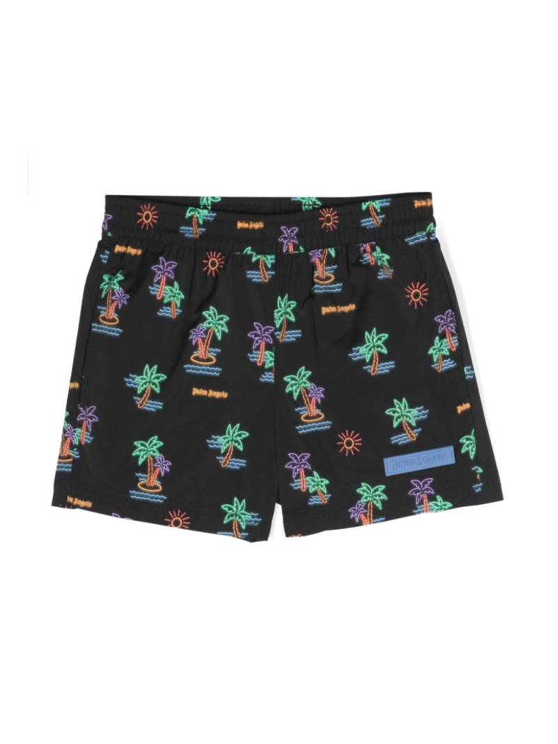 Palm Angels Kids Neon Palms swim shorts - Black von Palm Angels Kids