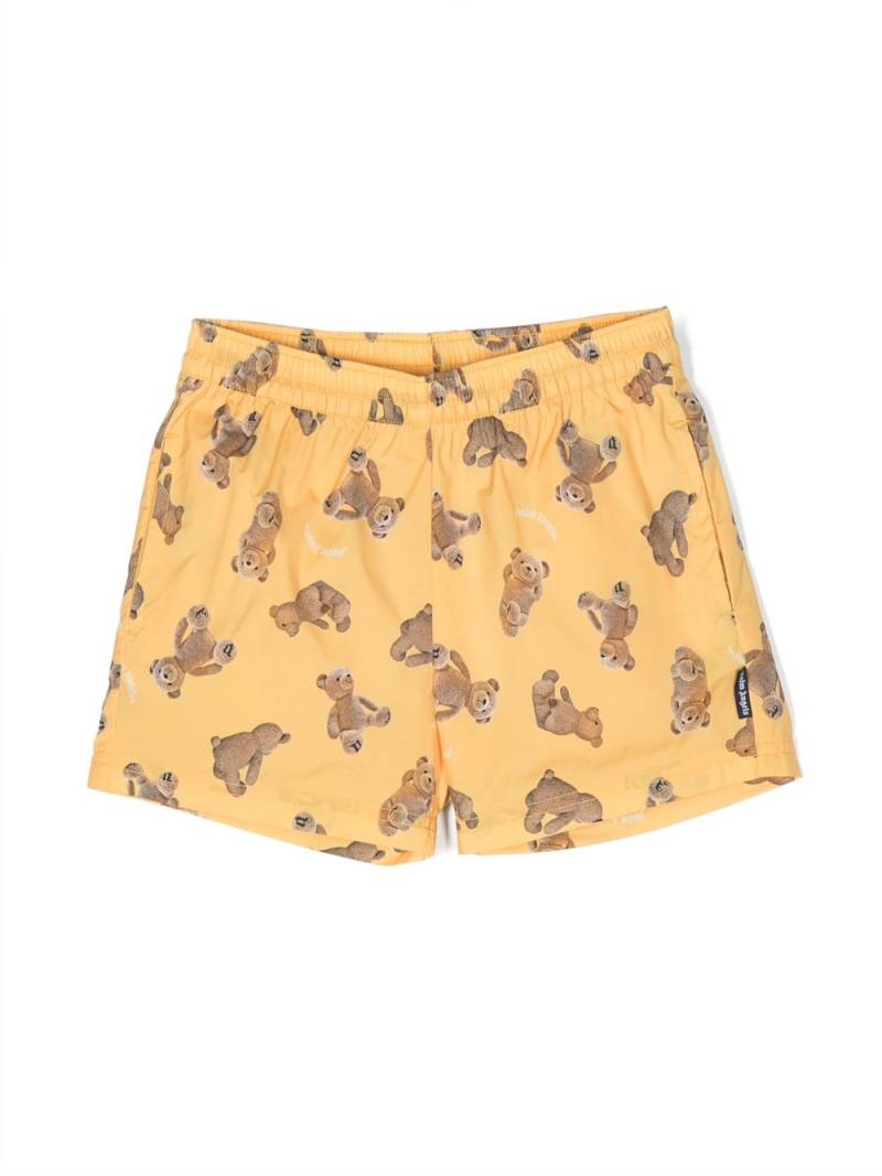 Palm Angels Kids all-over bear-print swim shorts - Yellow von Palm Angels Kids