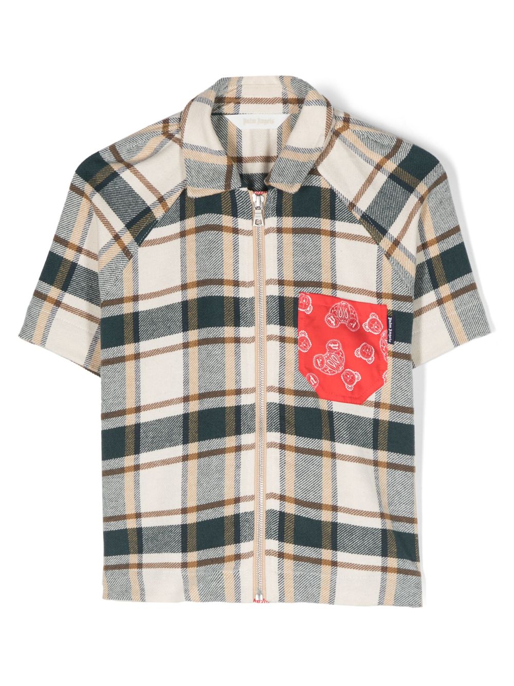 Palm Angels Kids bandana-print pocket plaid shirt - Neutrals von Palm Angels Kids