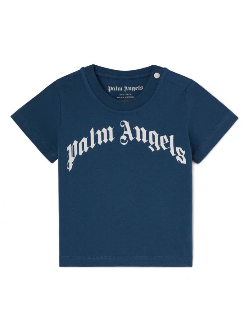 Palm Angels Kids curved logo-print t-shirt - Blue von Palm Angels Kids