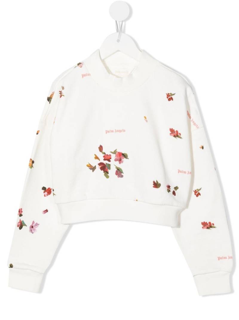 Palm Angels Kids floral-print cropped sweatshirt - White von Palm Angels Kids