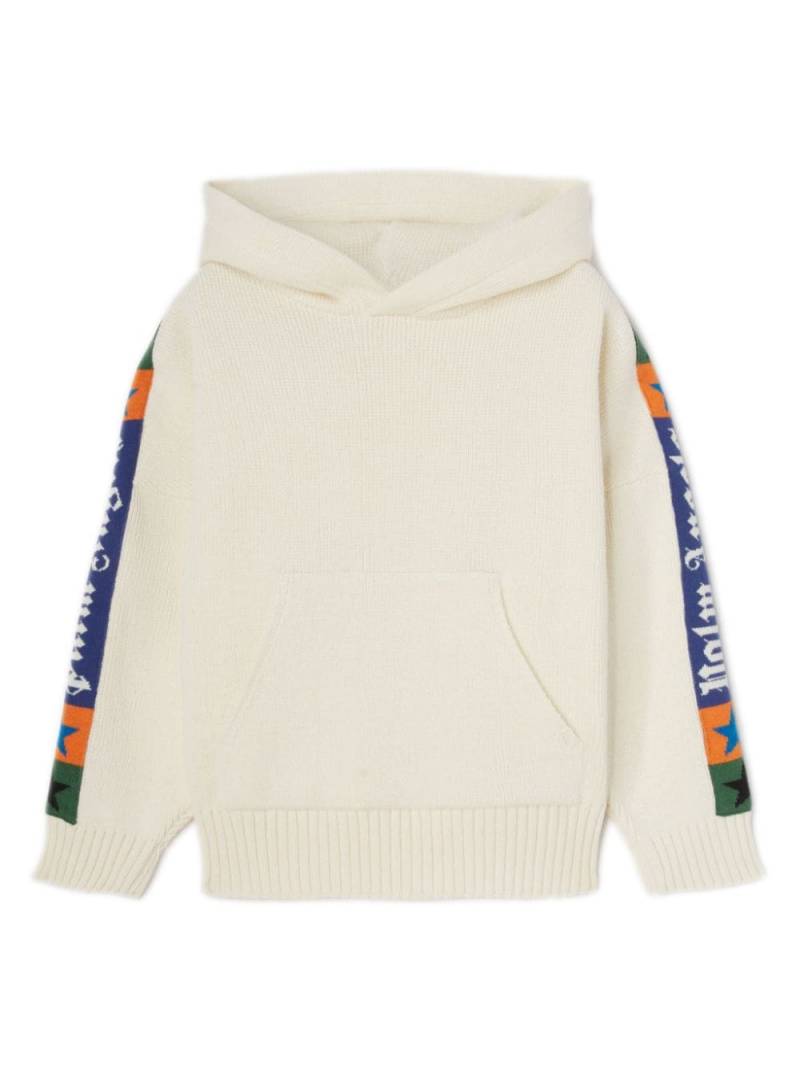 Palm Angels Kids knitted logo-jacquard hoodie - White von Palm Angels Kids