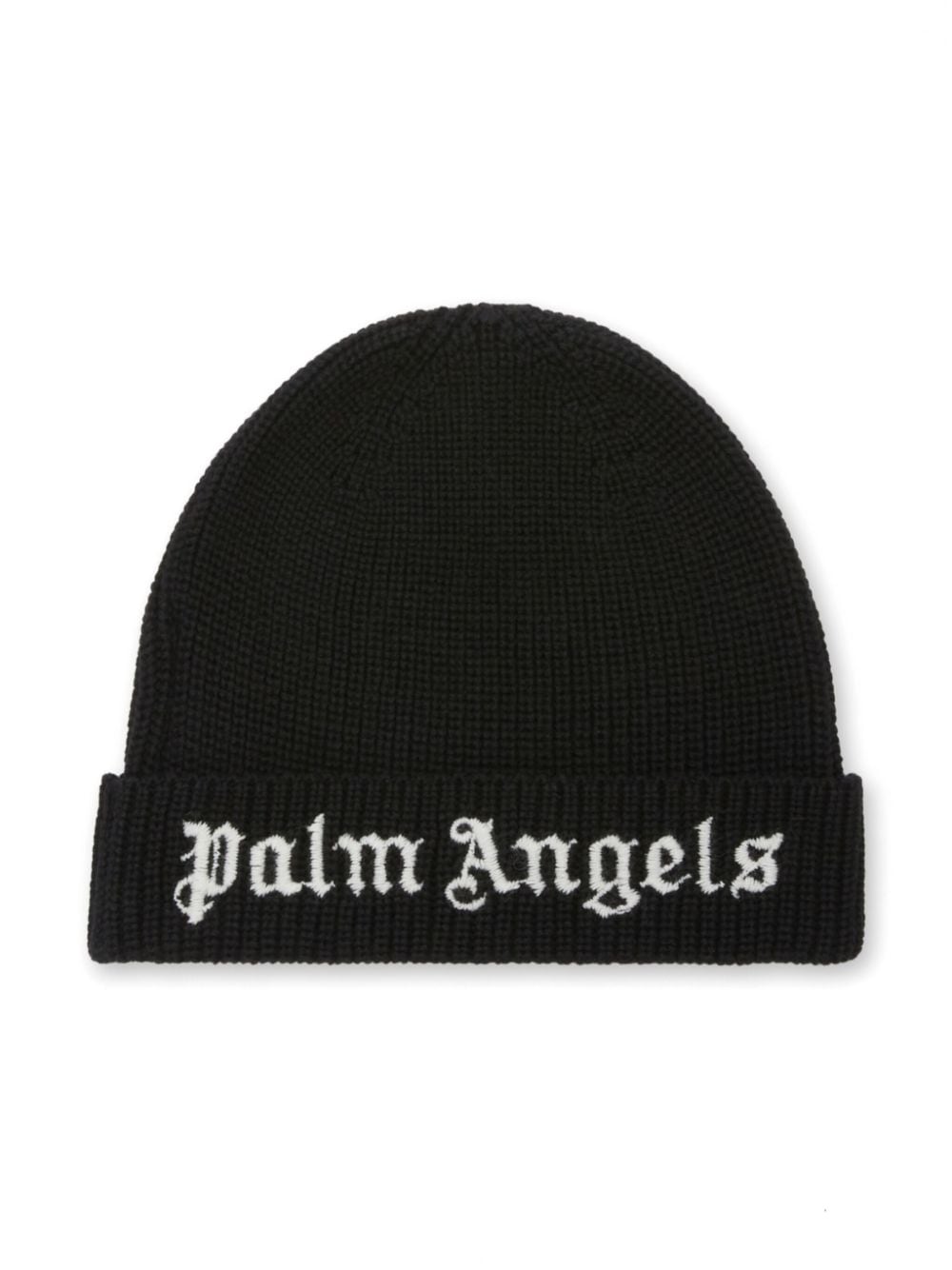 Palm Angels Kids logo-embroidered beanie - Black von Palm Angels Kids