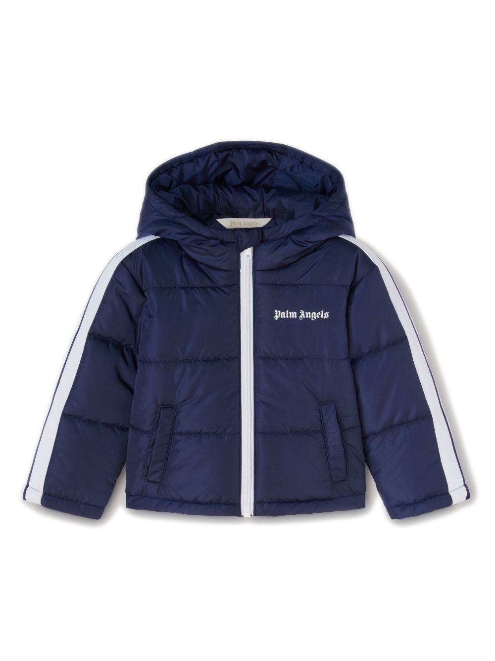 Palm Angels Kids logo-embroidered hooded puffer jacket - Blue von Palm Angels Kids