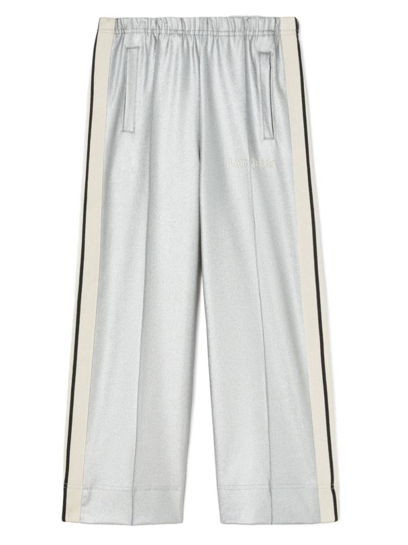 Palm Angels Kids logo-embroidered metallic track pants - Silver von Palm Angels Kids