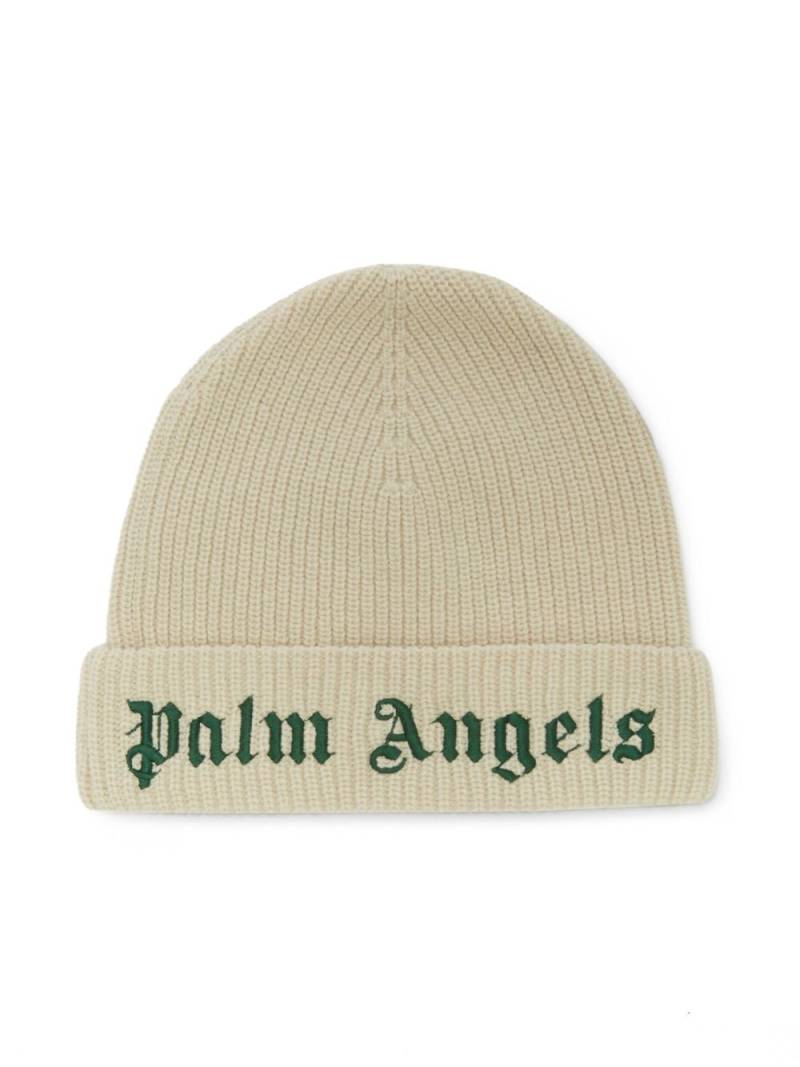 Palm Angels Kids logo-embroidered turn-up beanie - Neutrals von Palm Angels Kids