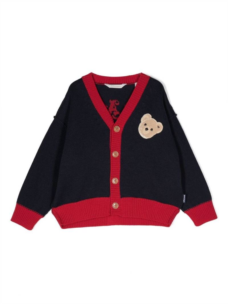 Palm Angels Kids logo-patch knitted cardigan - Blue von Palm Angels Kids