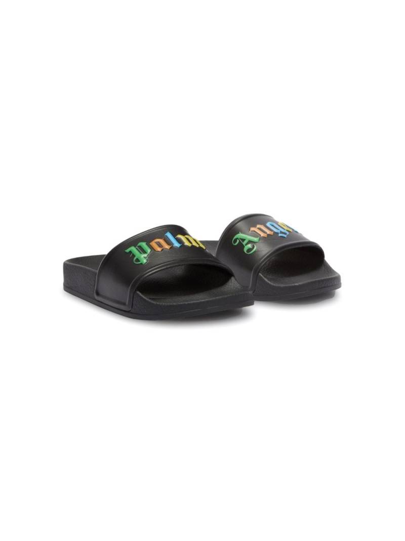 Palm Angels Kids logo-print open-toe flip flops - Black von Palm Angels Kids