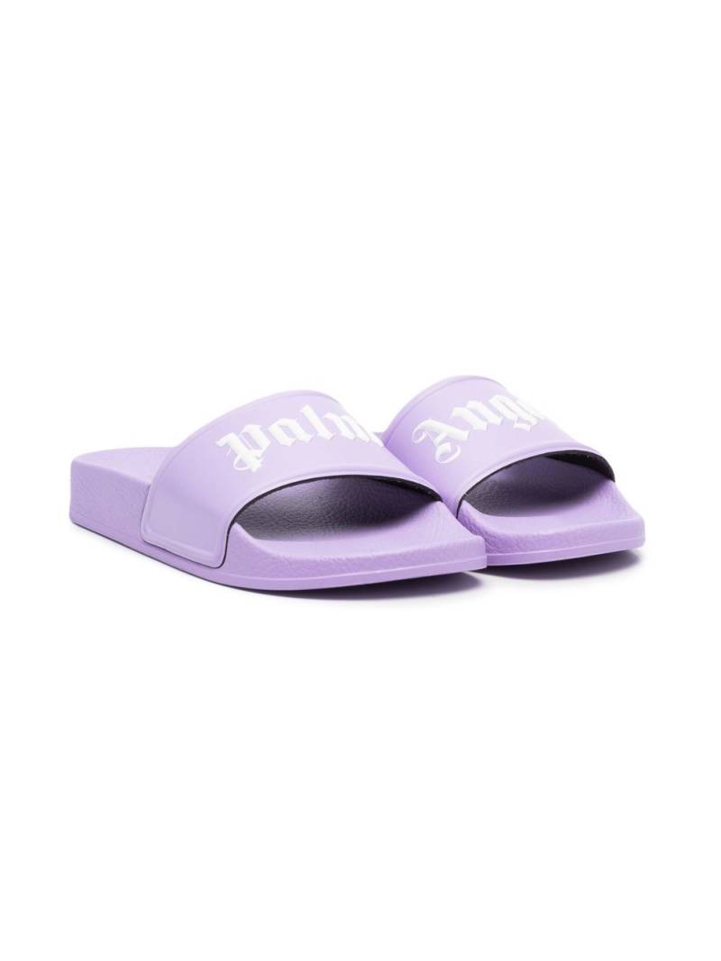 Palm Angels Kids logo-print open-toe sliders - Purple von Palm Angels Kids