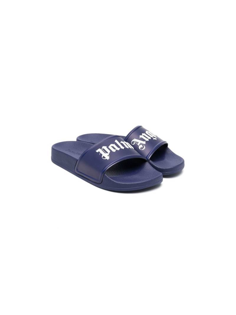 Palm Angels Kids logo-print sliders - Blue von Palm Angels Kids