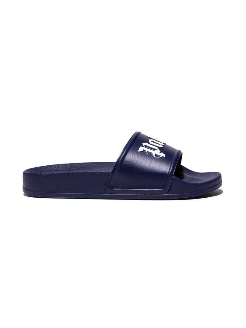 Palm Angels Kids logo-print slides - Blue von Palm Angels Kids