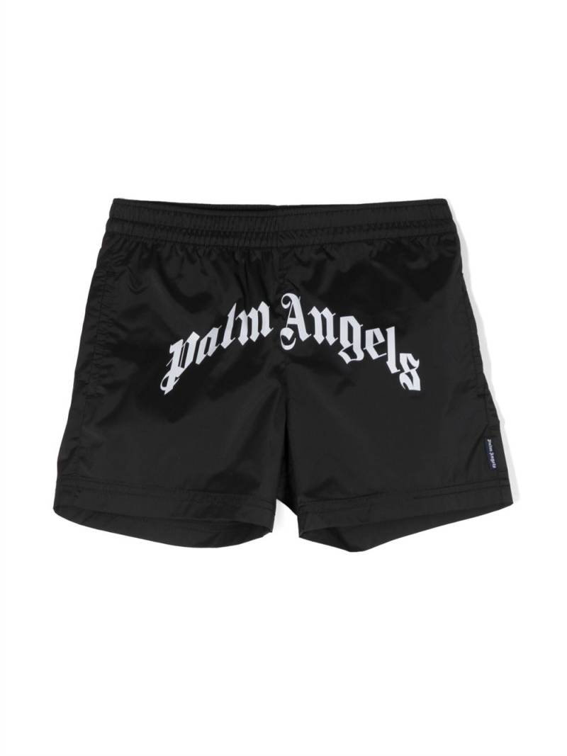 Palm Angels Kids curved-logo swim shorts - Black von Palm Angels Kids