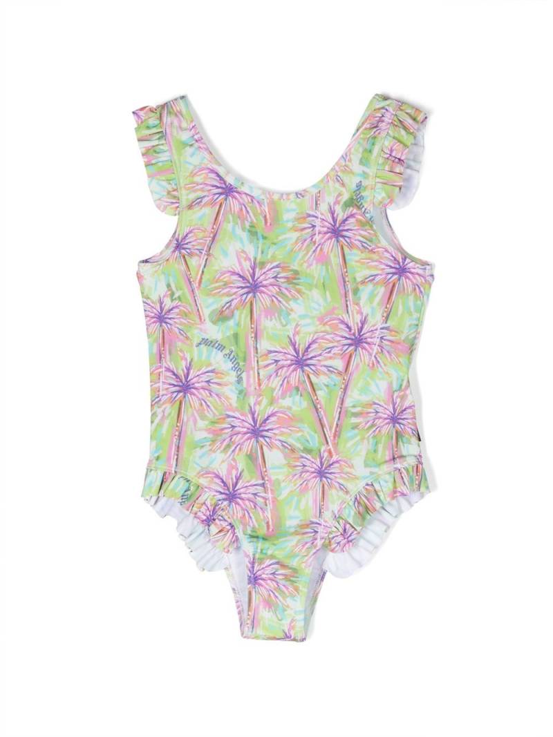 Palm Angels Kids palm tree ruffled one-piece - Green von Palm Angels Kids