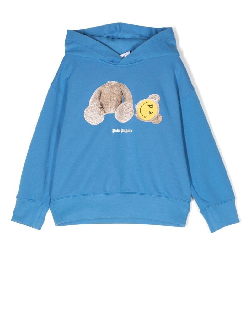 Palm Angels Kids smiley teddy-bear print hoodie - Blue von Palm Angels Kids