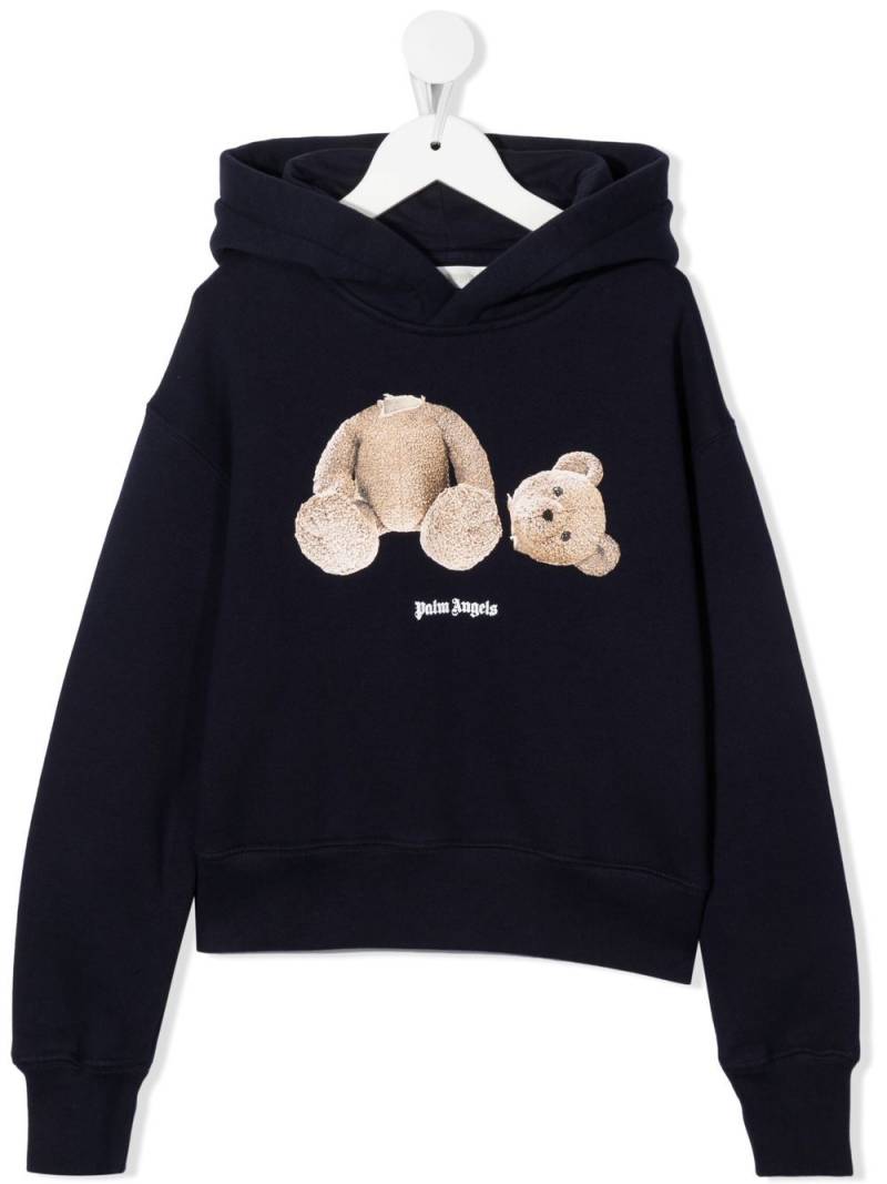 Palm Angels Kids teddy-bear print cotton hoodie - Blue von Palm Angels Kids