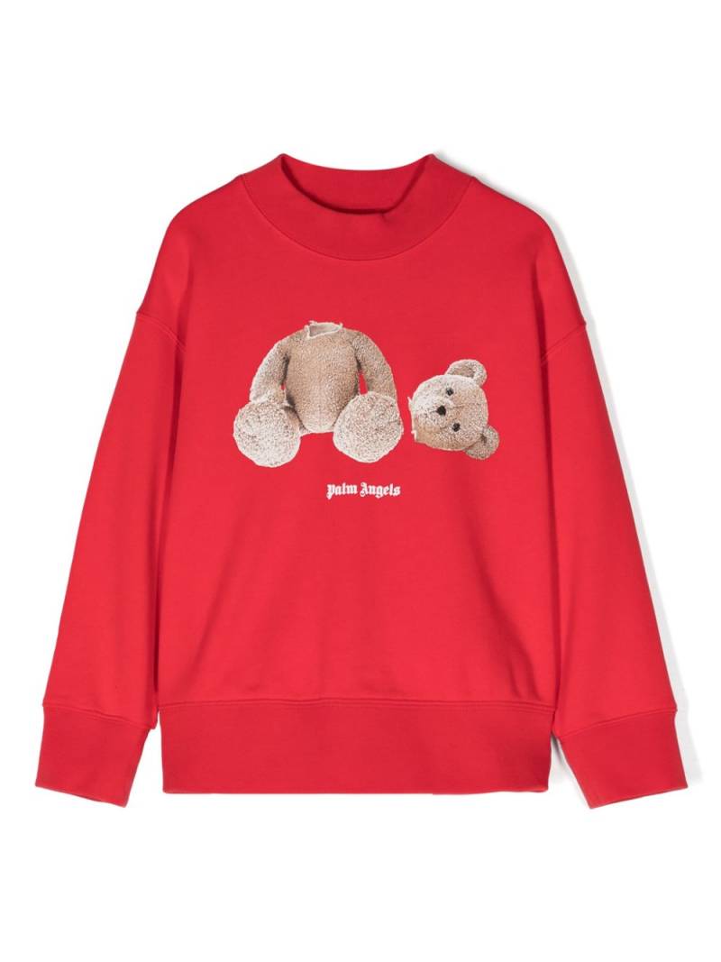 Palm Angels Kids teddy bear-print cotton sweatshirt - Red von Palm Angels Kids