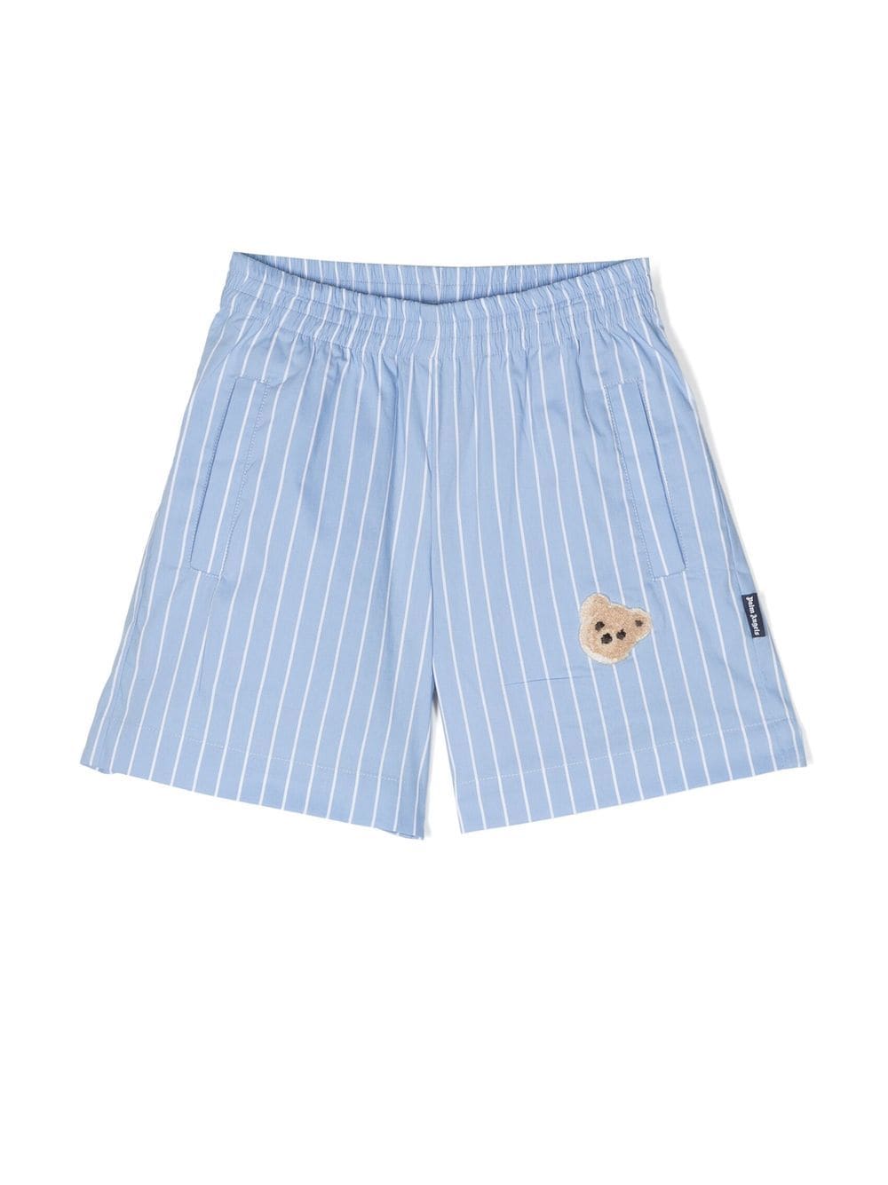 Palm Angels Kids teddy-patch striped shorts - Blue von Palm Angels Kids