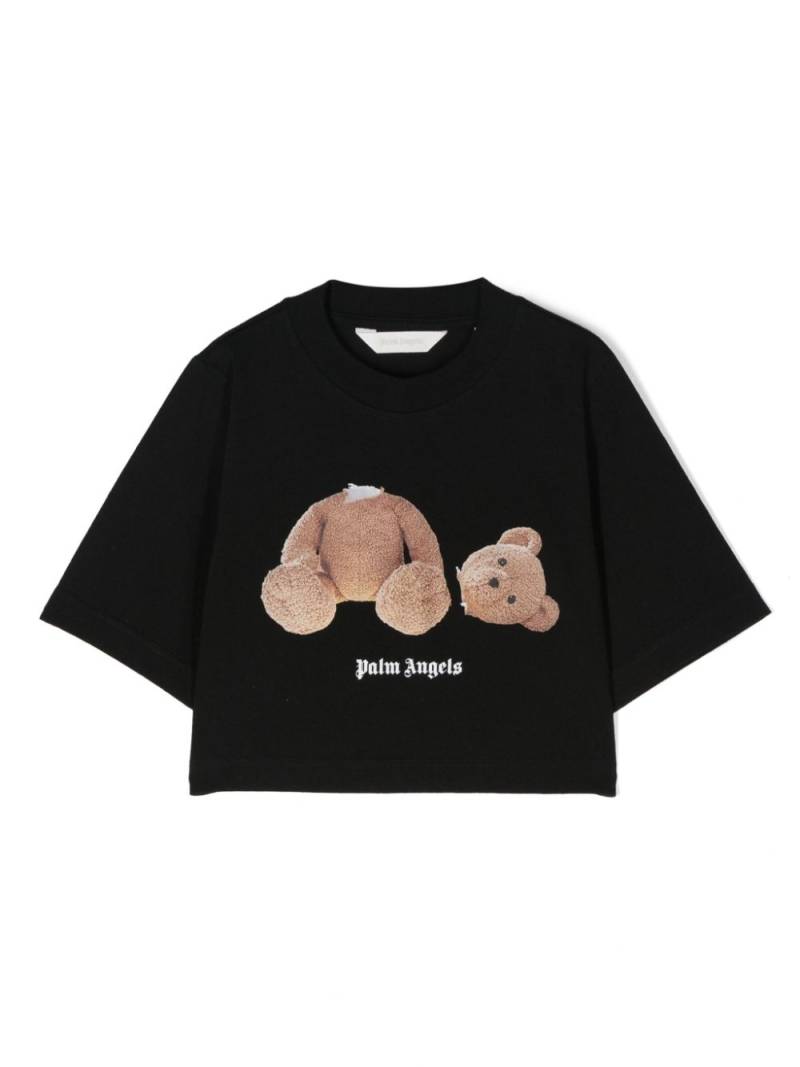 Palm Angels Kids teddy-print cropped T-shirt - Black von Palm Angels Kids