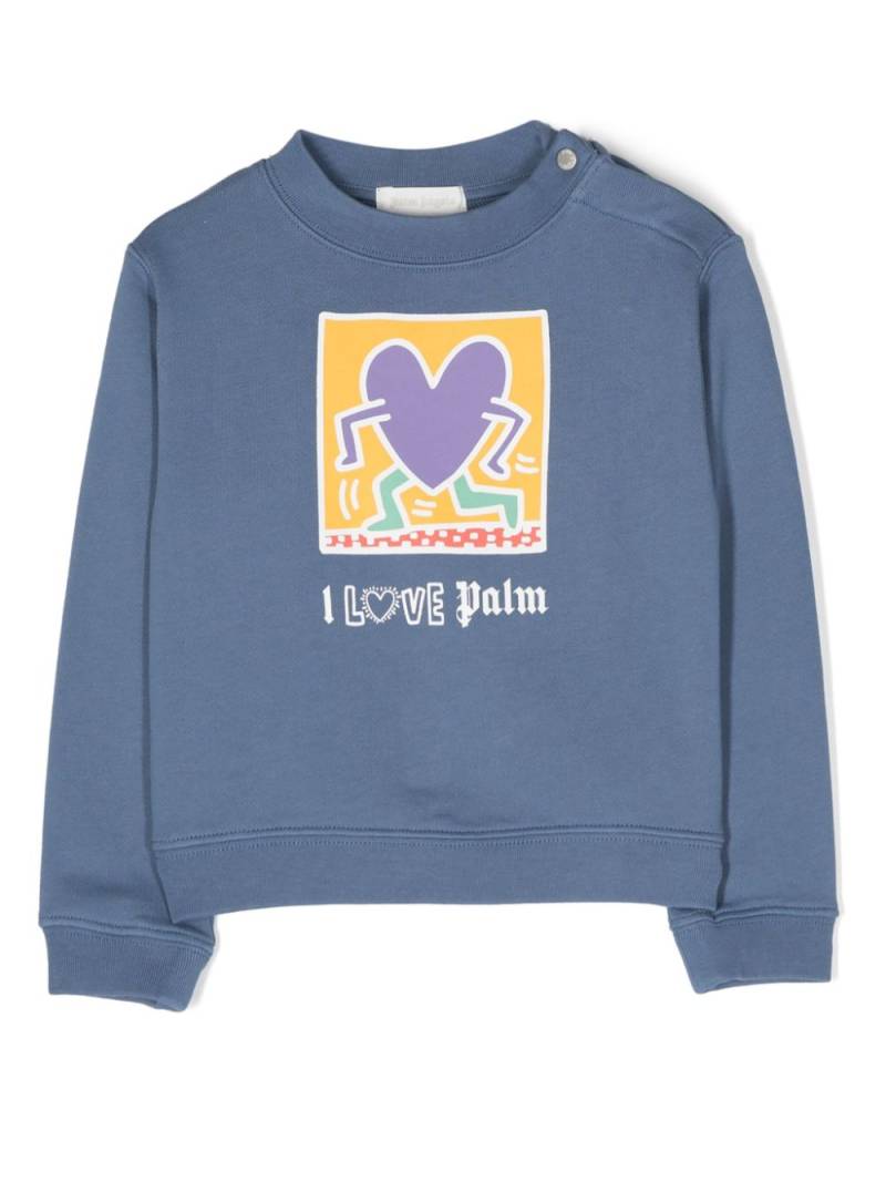 Palm Angels Kids x Keith Haring heart-print sweatshirt - Blue von Palm Angels Kids