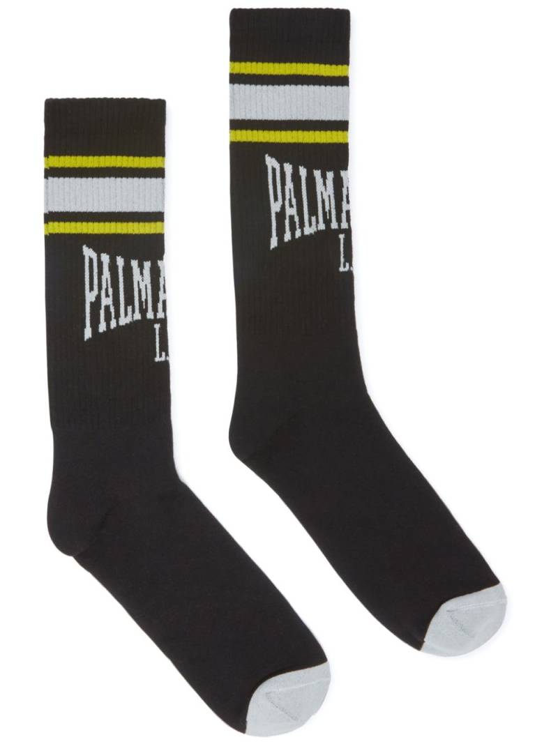 Palm Angels College intarsia knit-logo socks - Black von Palm Angels