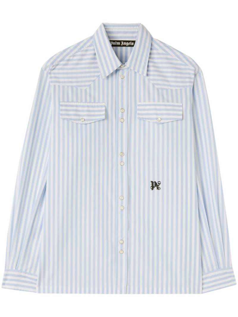 Palm Angels Monogram striped cotton shirt - White von Palm Angels