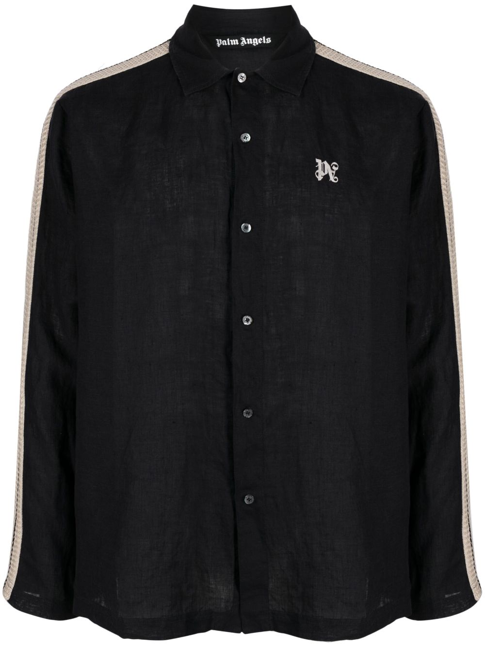 Palm Angels PA Monogram-print linen shirt - Black von Palm Angels