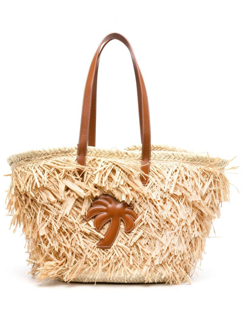 Palm Angels Palm-appliqué raffia tote bag - Neutrals von Palm Angels