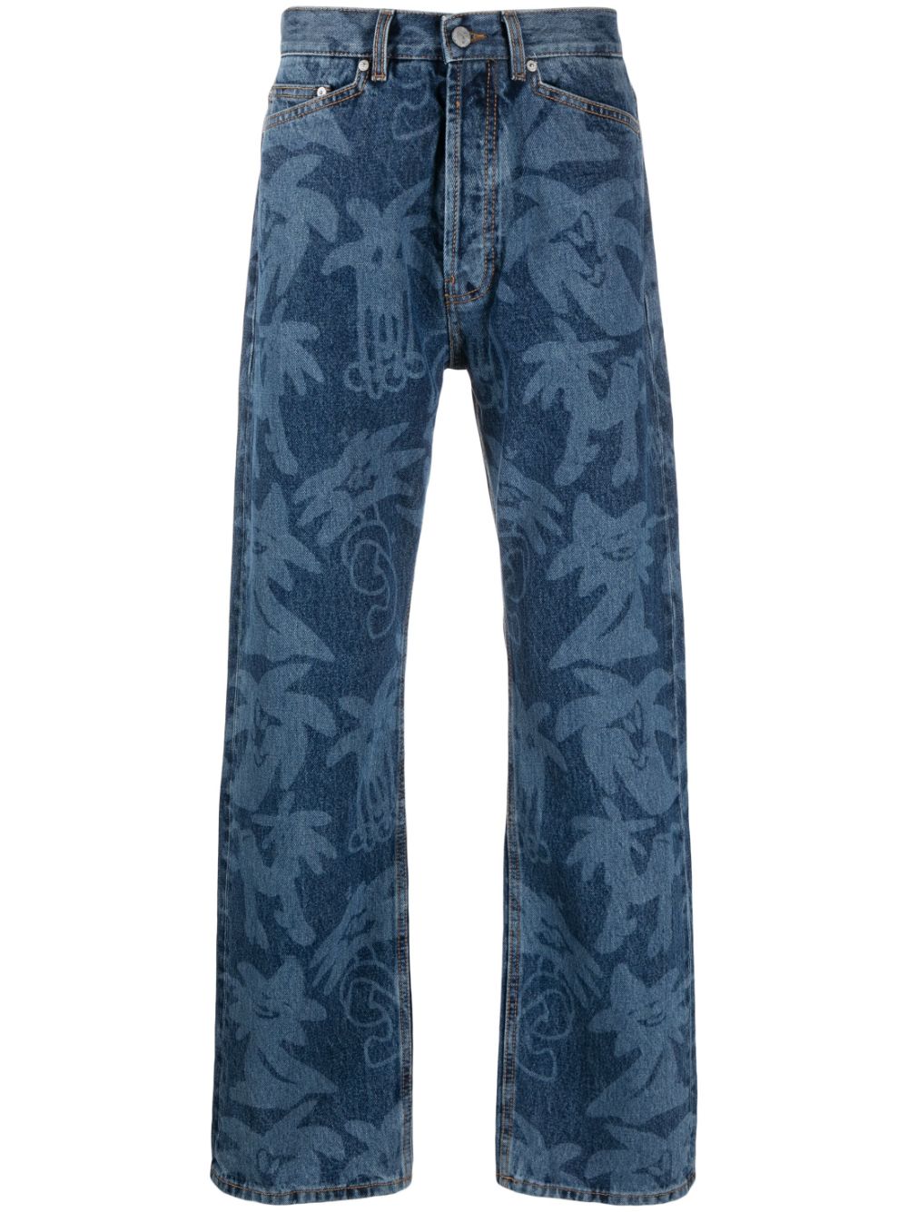 Palm Angels Palmity palm tree-print jeans - Blue
