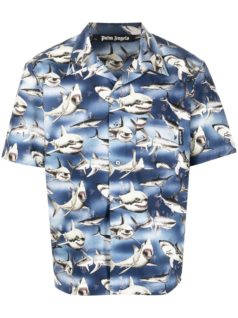 Palm Angels Sharks-print bowling shirt - Blue von Palm Angels