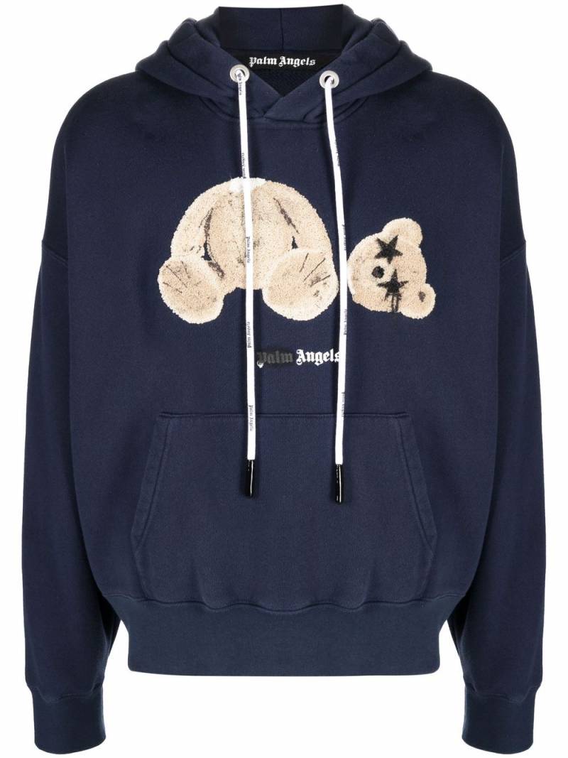 Palm Angels Spray bear-motif hoodie - Blue von Palm Angels