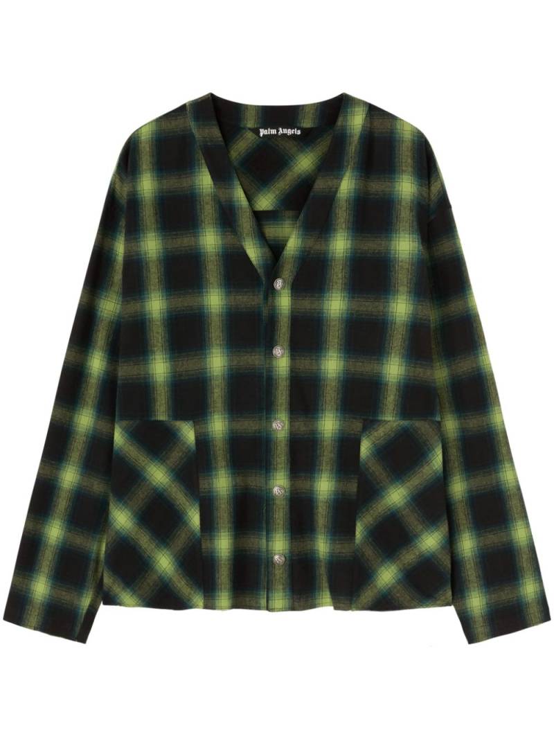 Palm Angels V-neck check-pattern cotton shirt - Green von Palm Angels