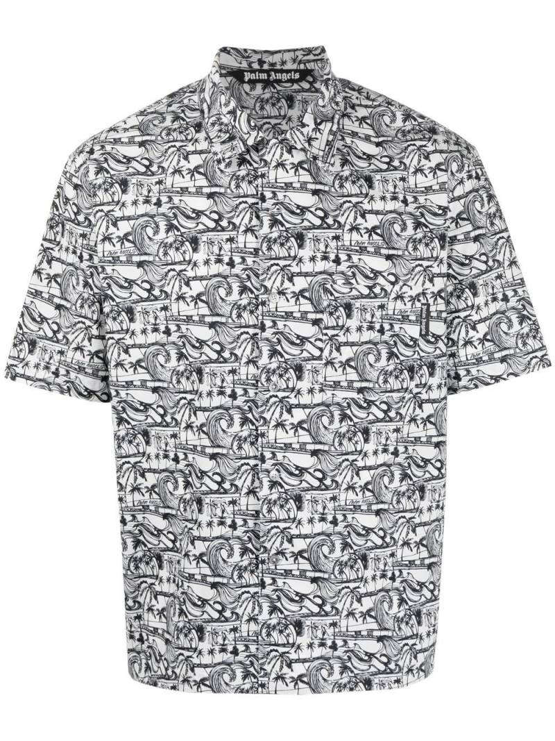 Palm Angels waves-print bowling shirt - White von Palm Angels