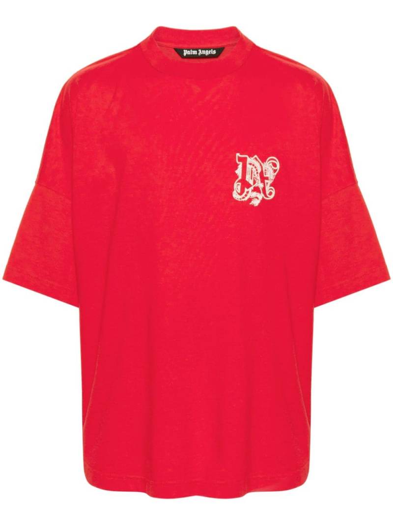 Palm Angels dragon-monogram cotton T-shirt - Red von Palm Angels