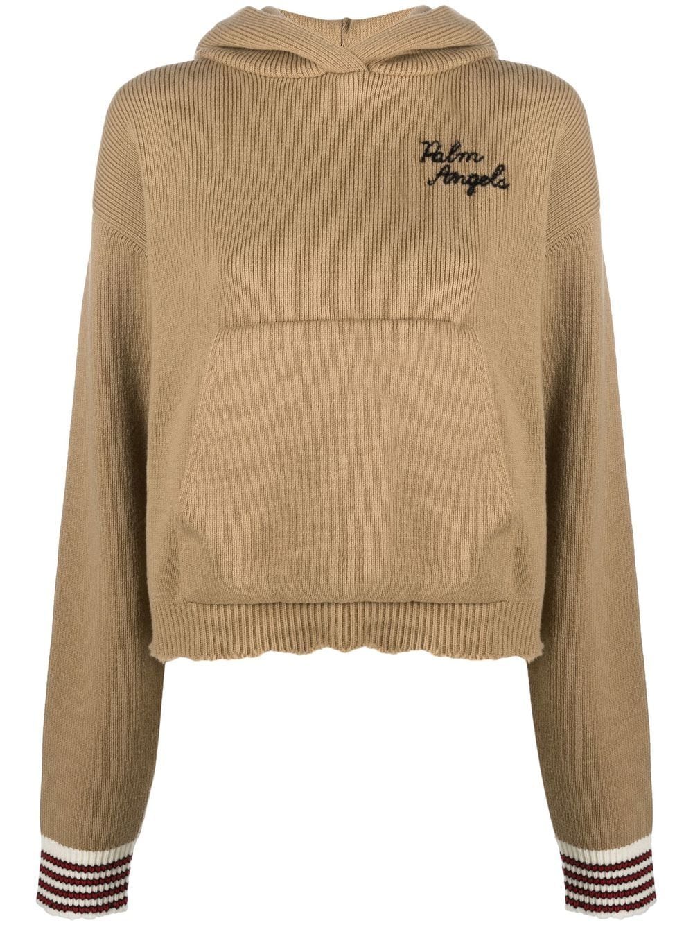 Palm Angels embroidered logo knitted hoodie - Brown von Palm Angels