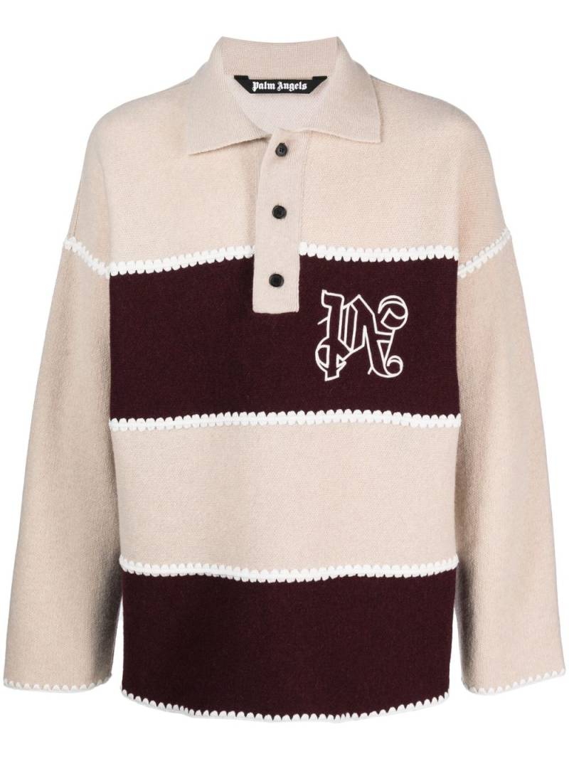 Palm Angels embroidered-monogram knit polo shirt - Neutrals von Palm Angels