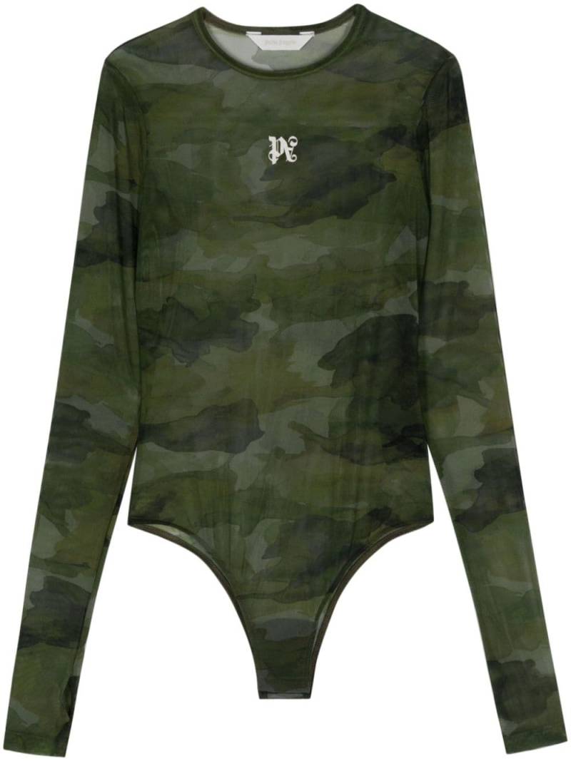 Palm Angels embroidery-logo camouflage bodysuit - Green von Palm Angels